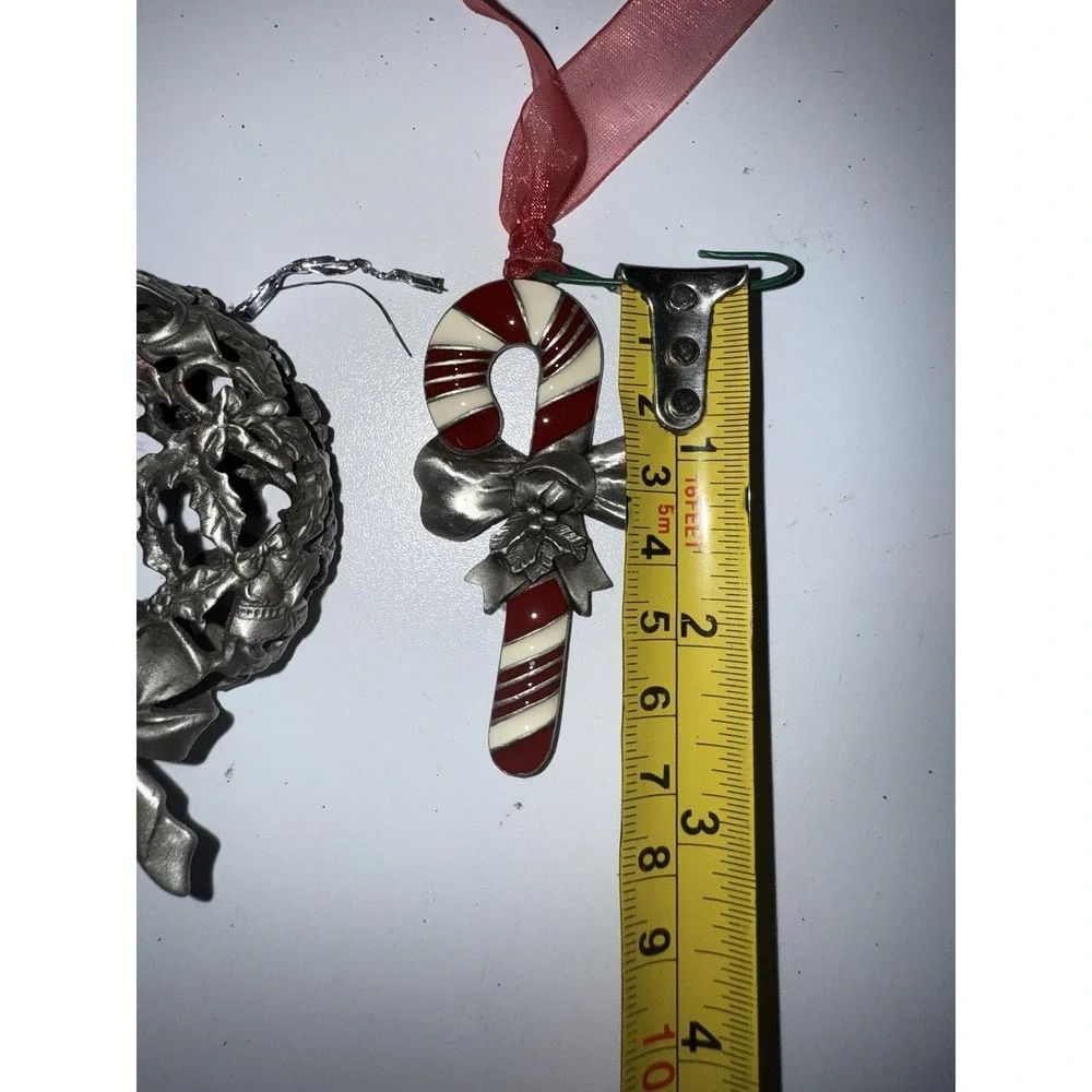 Lot Of 2 Christmas Ornaments G Duckin Pewter Candy Cane & Hallmark‎ Wreath G